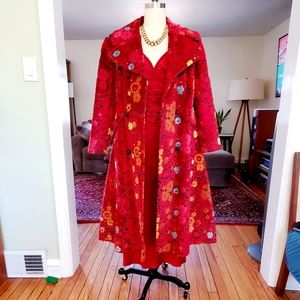 Vintage tapestry long coat double breasted removable fur size L